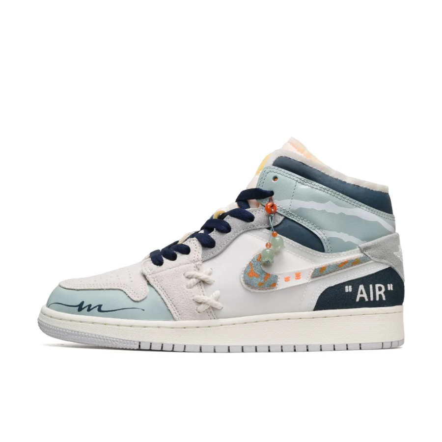 Blue Gray White Jade Pendant Custom Air Jordan 1 Mid