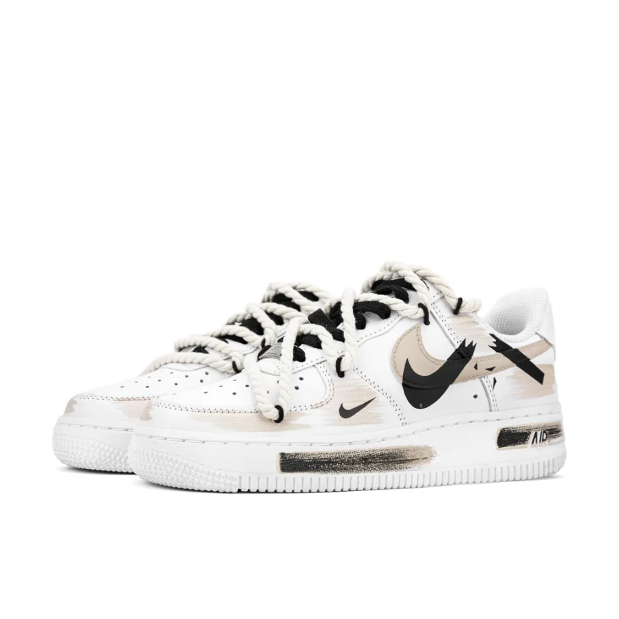 Custom Air Force 1 Low Extra Lace Broken Swoosh Brown White Black