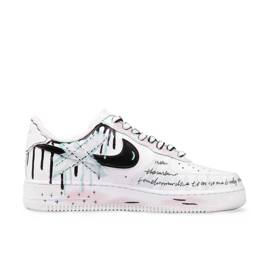 Custom Air Force 1 Low Dripping Black Baby Blue Font