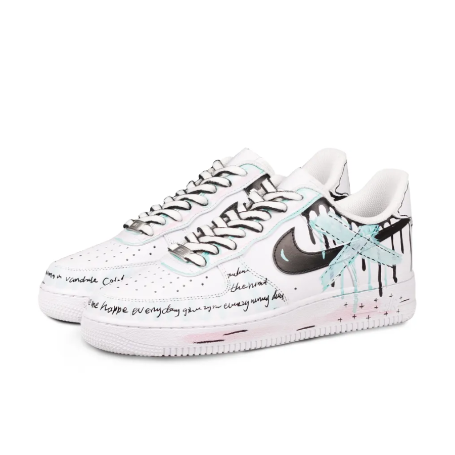 Custom Air Force 1 Low Dripping Black Baby Blue Font