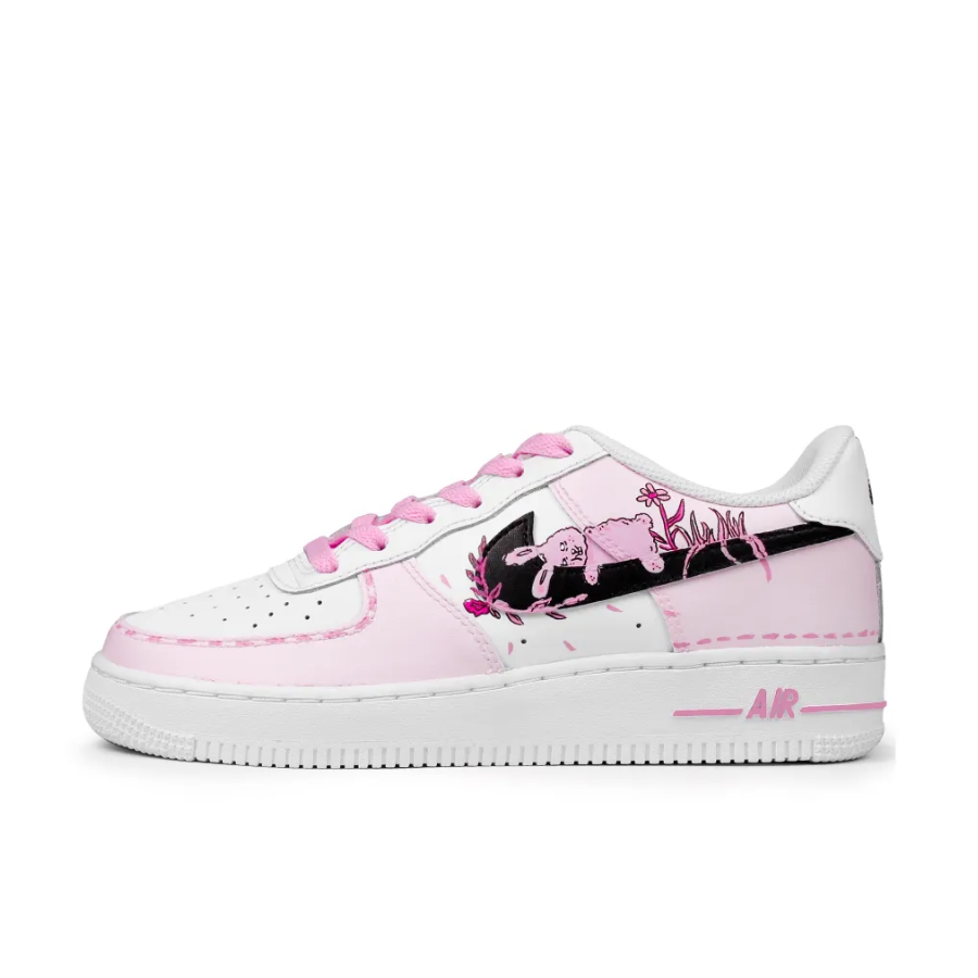 Custom Air Force 1 Low Pink Rabbit Black Swoosh