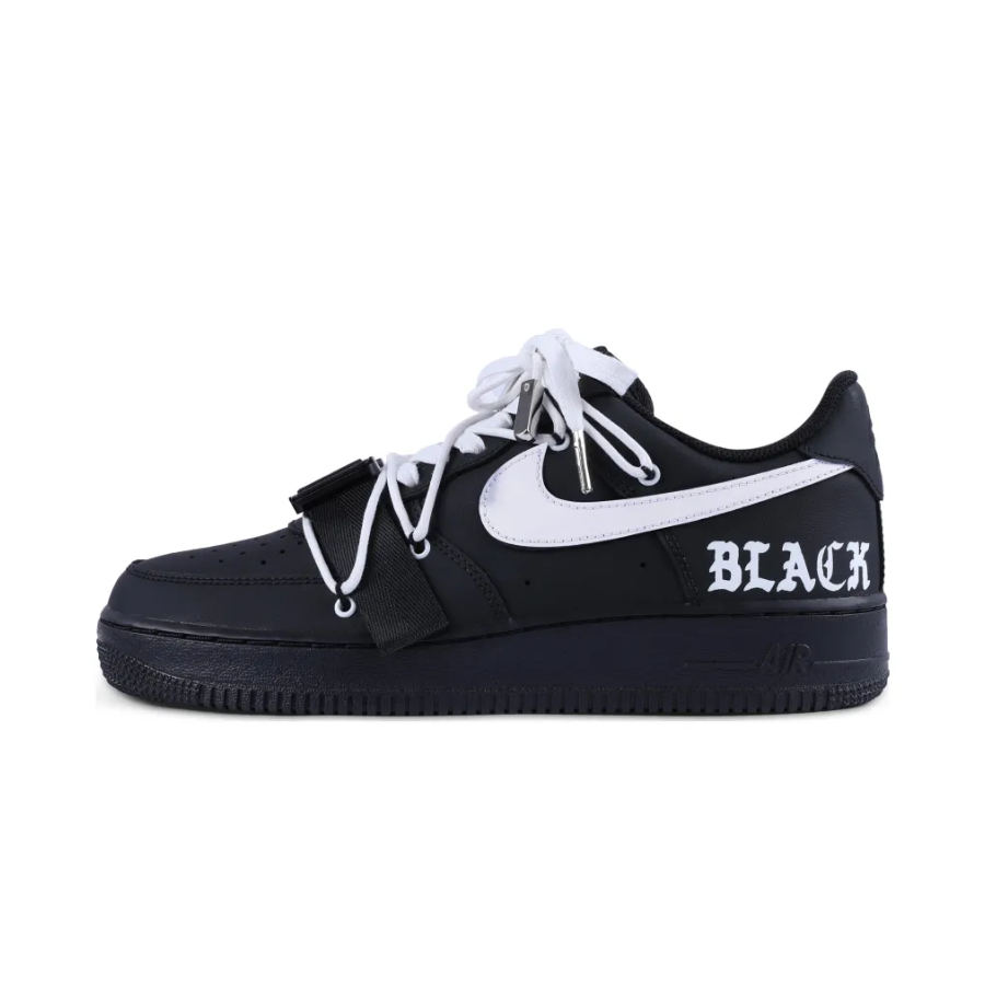 Custom Air Force 1 Low Extra Lace Gothic Font Black White