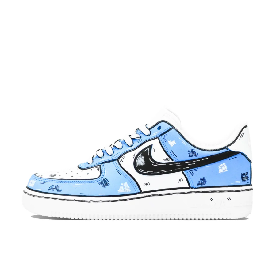 Custom Air Force 1 Low Black Swoosh Blue