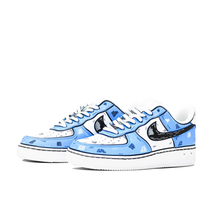 Custom Air Force 1 Low Black Swoosh Blue