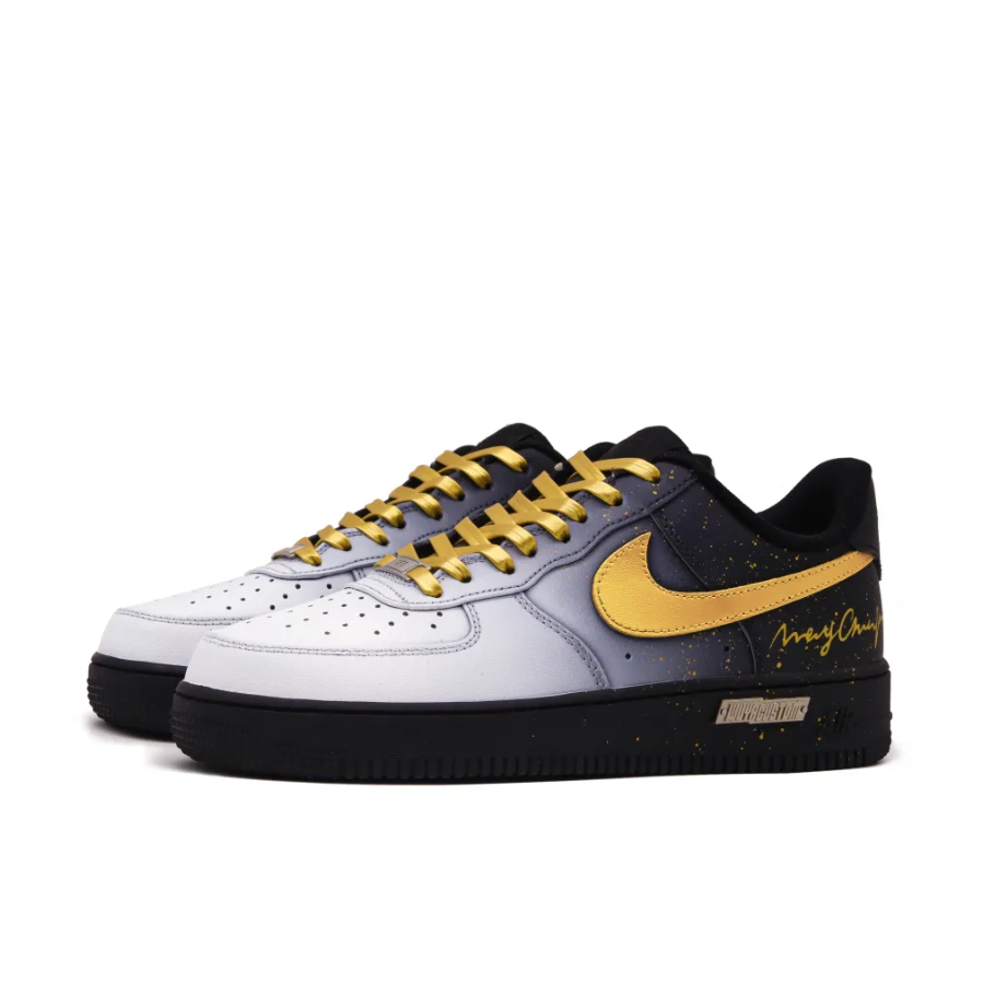 Custom Air Force 1 Low Black White Gradient Yellow Swoosh