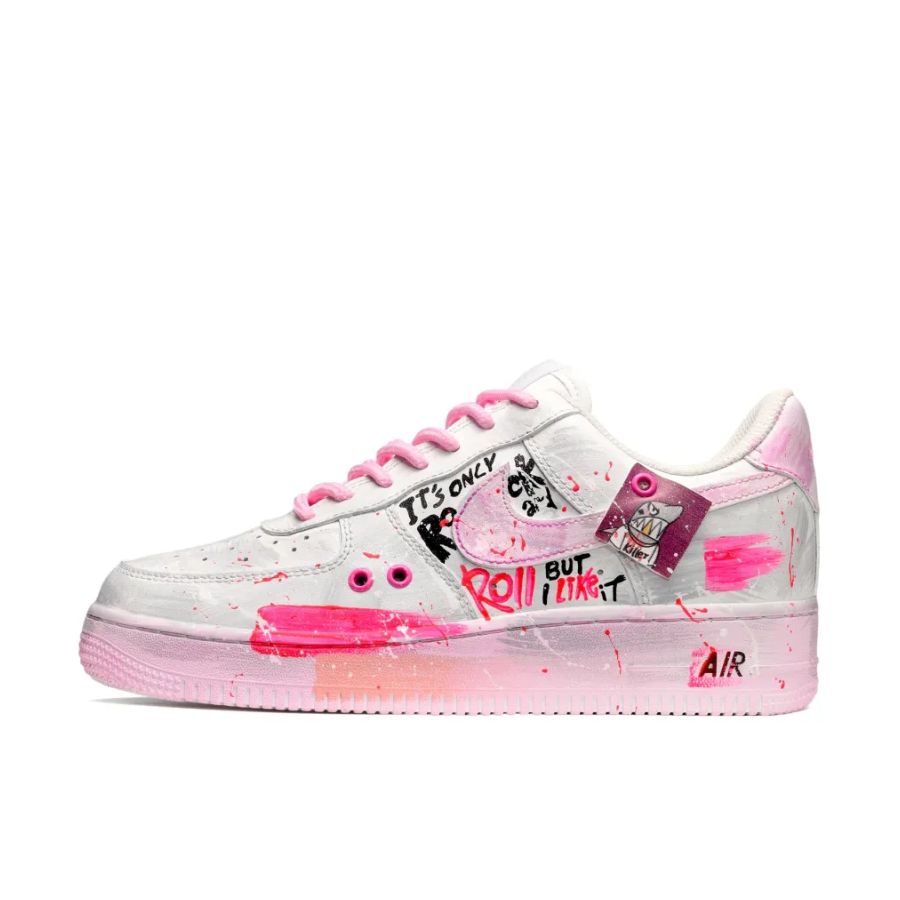 Custom Air Force 1 Low Pink Black Font