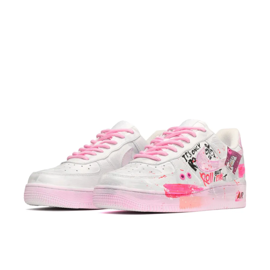 Custom Air Force 1 Low Pink Black Font