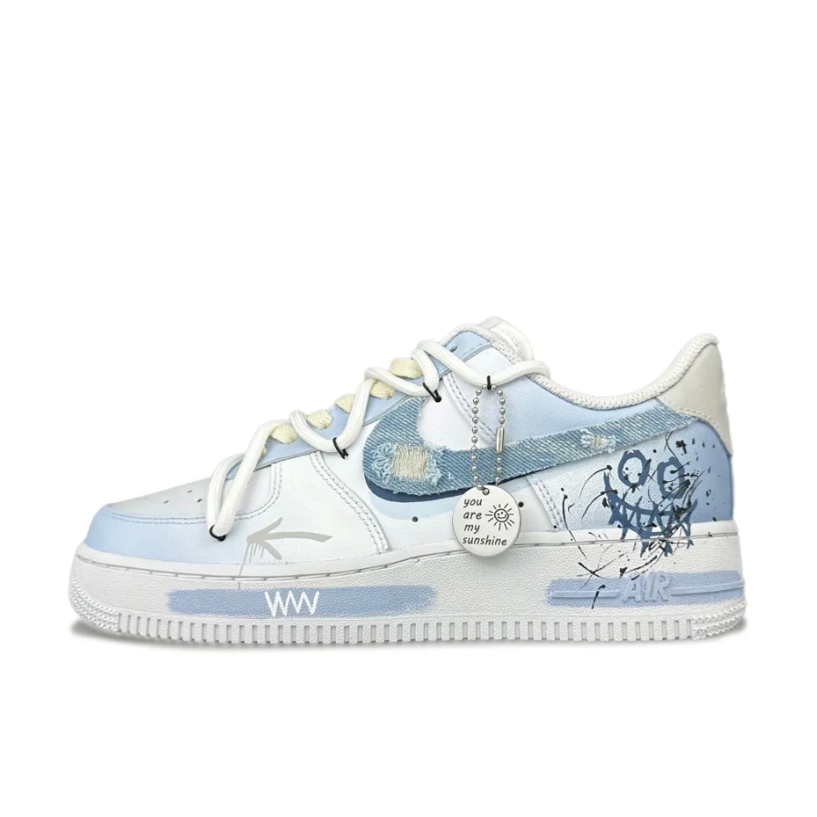 Custom Air Force 1 Low Patch Denim Swoosh Blue