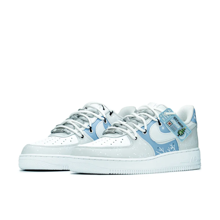 Custom Air Force 1 Low Extra Lace Snowflake Blue