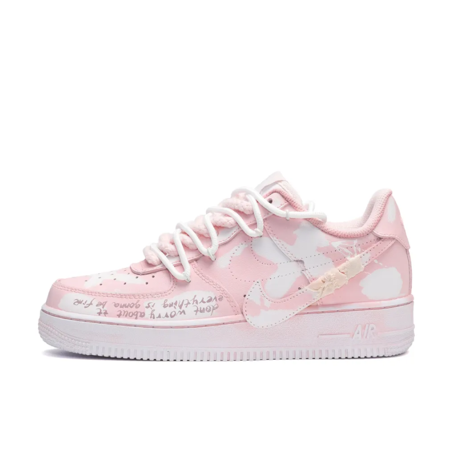 Custom Air Force 1 Extra Lace Pink Slanted Swoosh