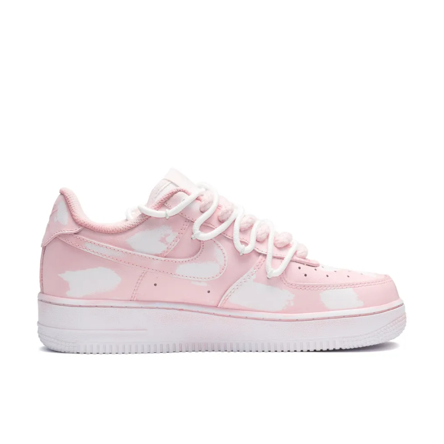 Custom Air Force 1 Extra Lace Pink Slanted Swoosh