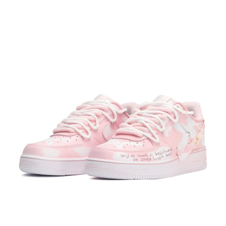 Custom Air Force 1 Extra Lace Pink Slanted Swoosh