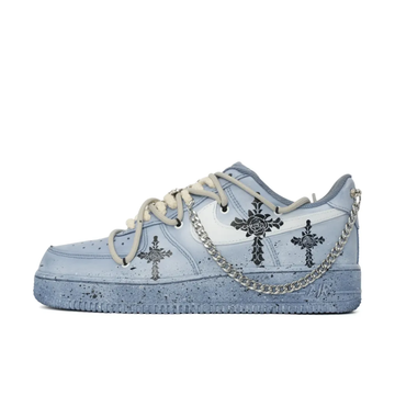 Custom Air Force 1 Low Extra Lace Metal Chain Rose Cross Gray