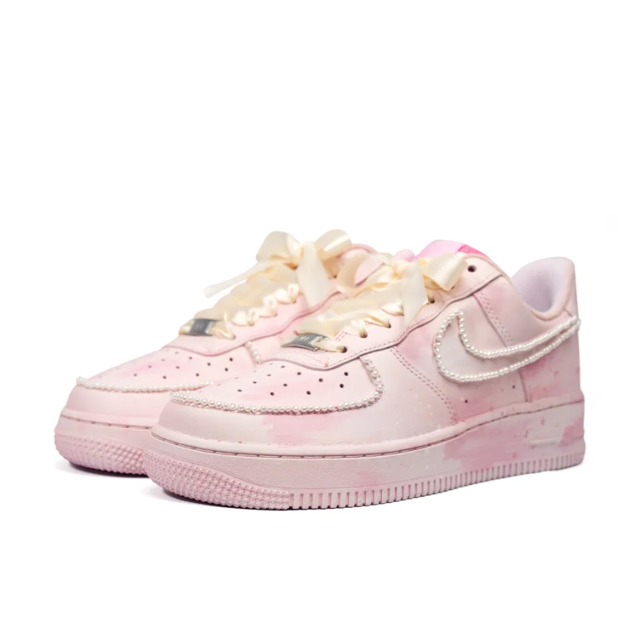 Custom Air Force 1 Low Blooming Pink Thick Lace Pearl