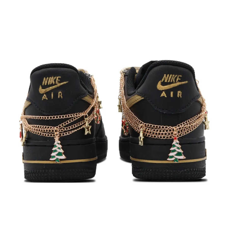 Custom Air Force 1 Low Gold Santa Hat Christmas Tree Metal Chain Black