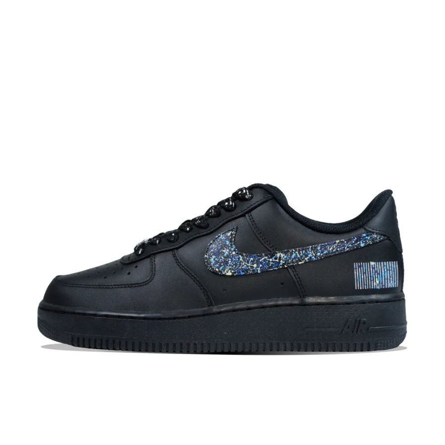 Custom Air Force 1 Low Black Grafitti Blue Swoosh