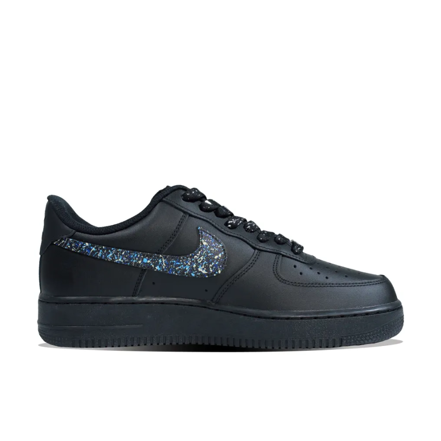 Custom Air Force 1 Low Black Grafitti Blue Swoosh