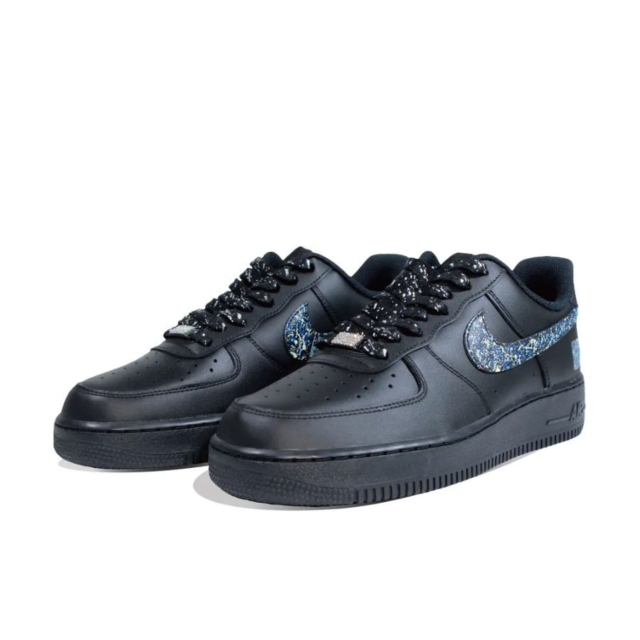 Custom Air Force 1 Low Black Grafitti Blue Swoosh