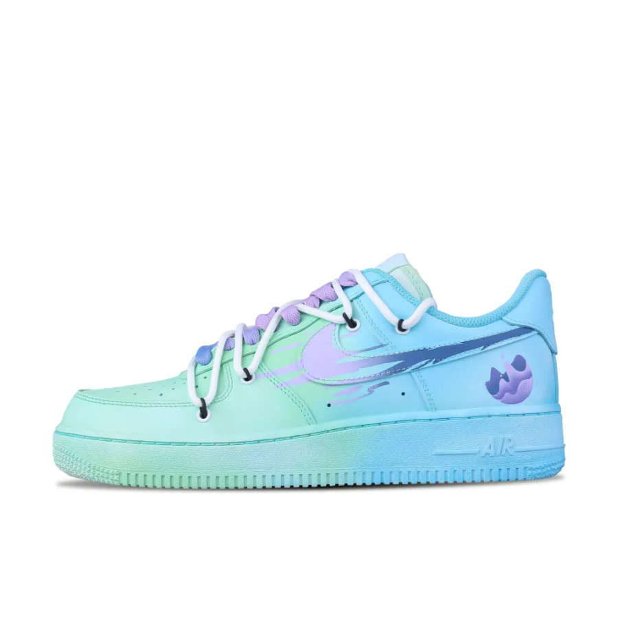 Custom Air Force 1 Low Extra Lace Blue Green Gradient Purple