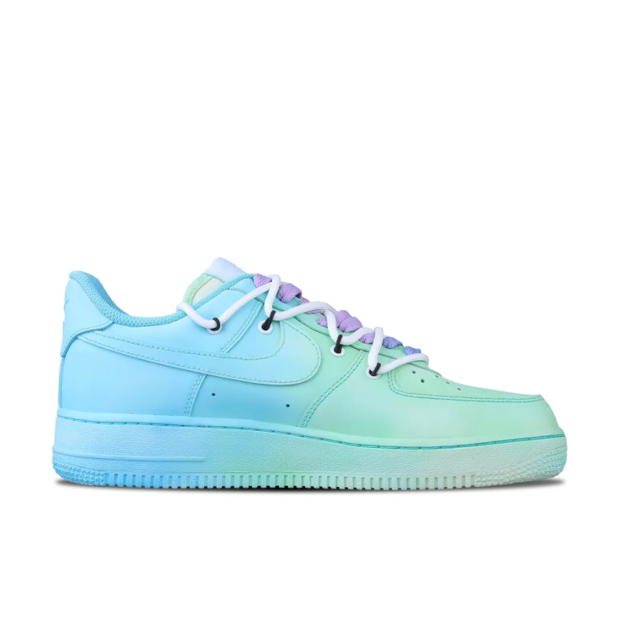 Custom Air Force 1 Low Extra Lace Blue Green Gradient Purple