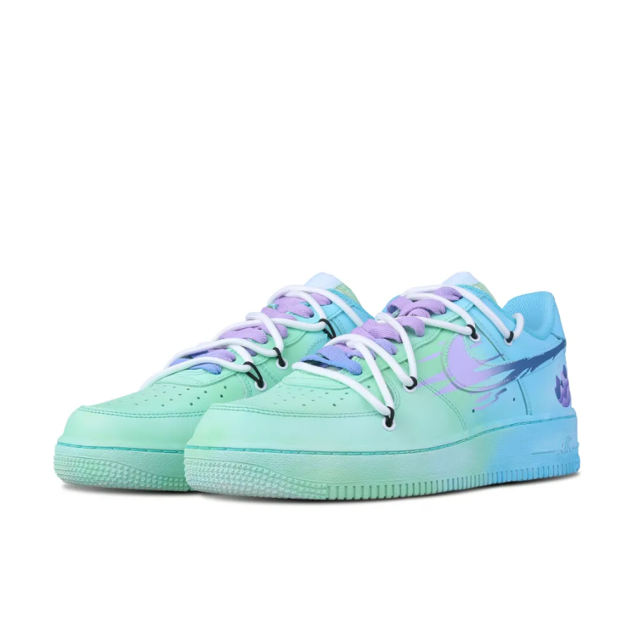 Custom Air Force 1 Low Extra Lace Blue Green Gradient Purple