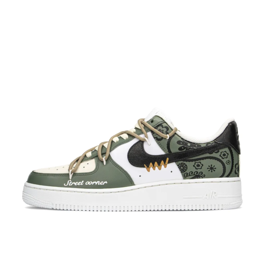 Custom Air Force 1 Low Extra Lace Dark Green Flower Pattern