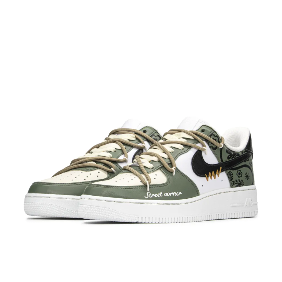 Custom Air Force 1 Low Extra Lace Dark Green Flower Pattern