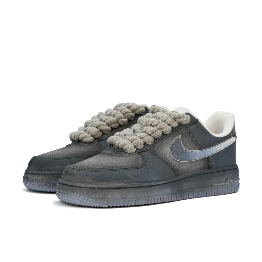 Custom Air Force 1 Low Squamous Swoosh Thick Lace Gray