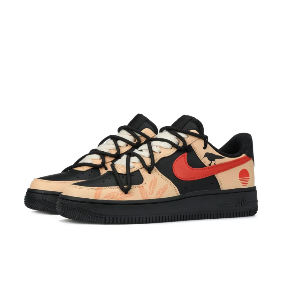 Custom Air Force 1 Low Extra Lace Bird Wheat Black Orange