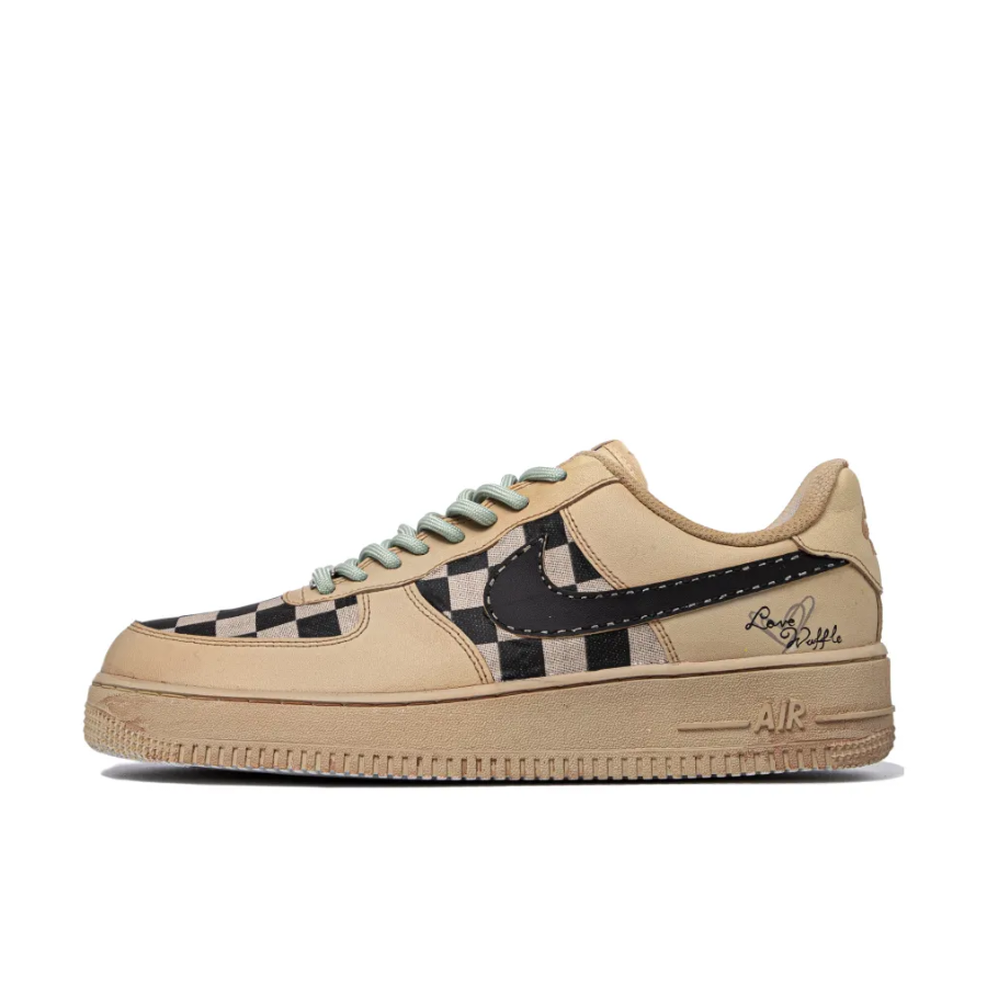 Custom Air Force 1 Low Black  White Squares Khaki