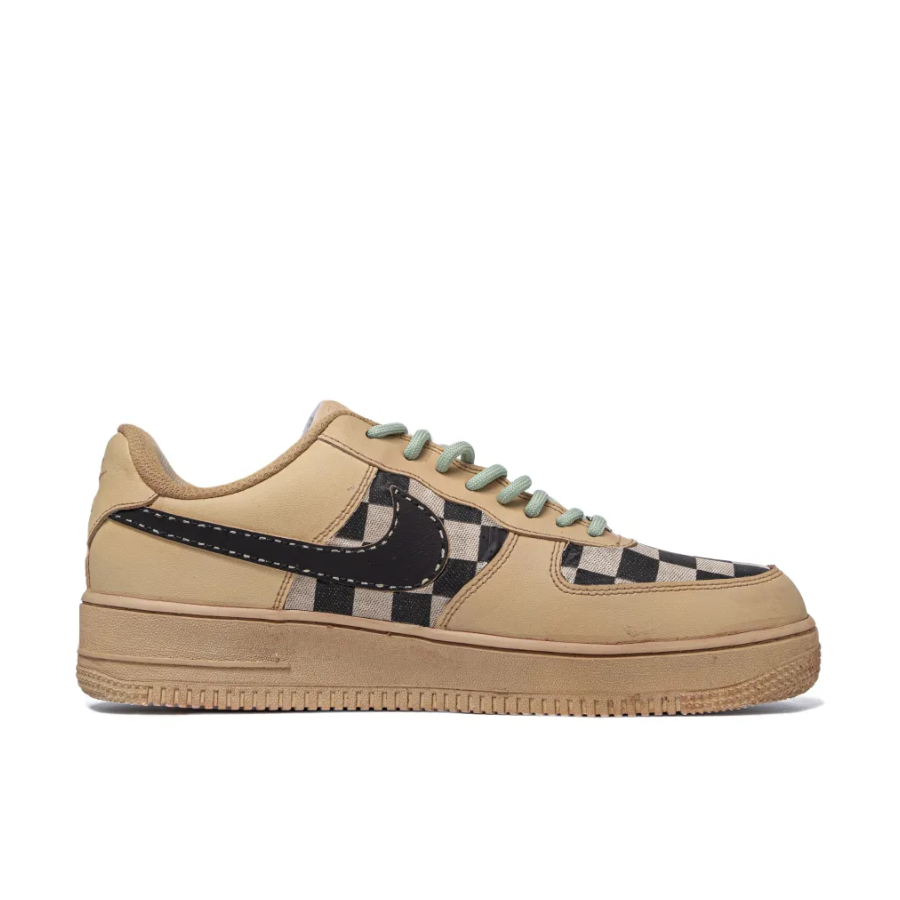 Custom Air Force 1 Low Black  White Squares Khaki