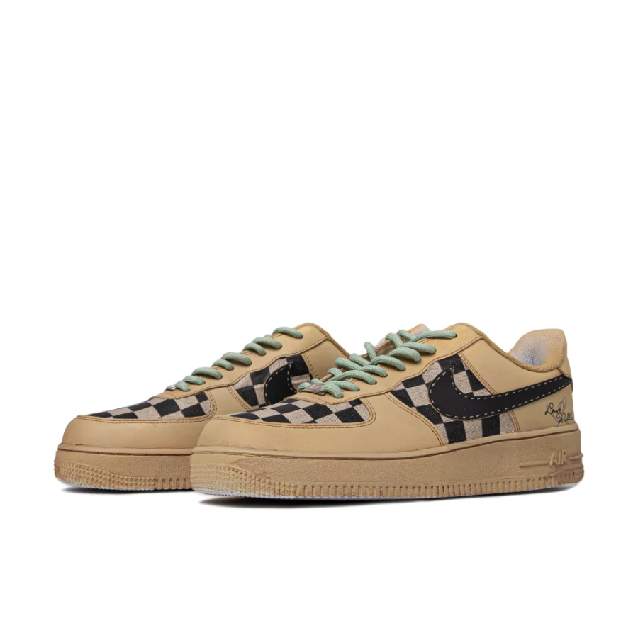 Custom Air Force 1 Low Black  White Squares Khaki