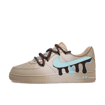 Custom Air Force 1 Low Extra Lace Dripping Swoosh Blue Brown