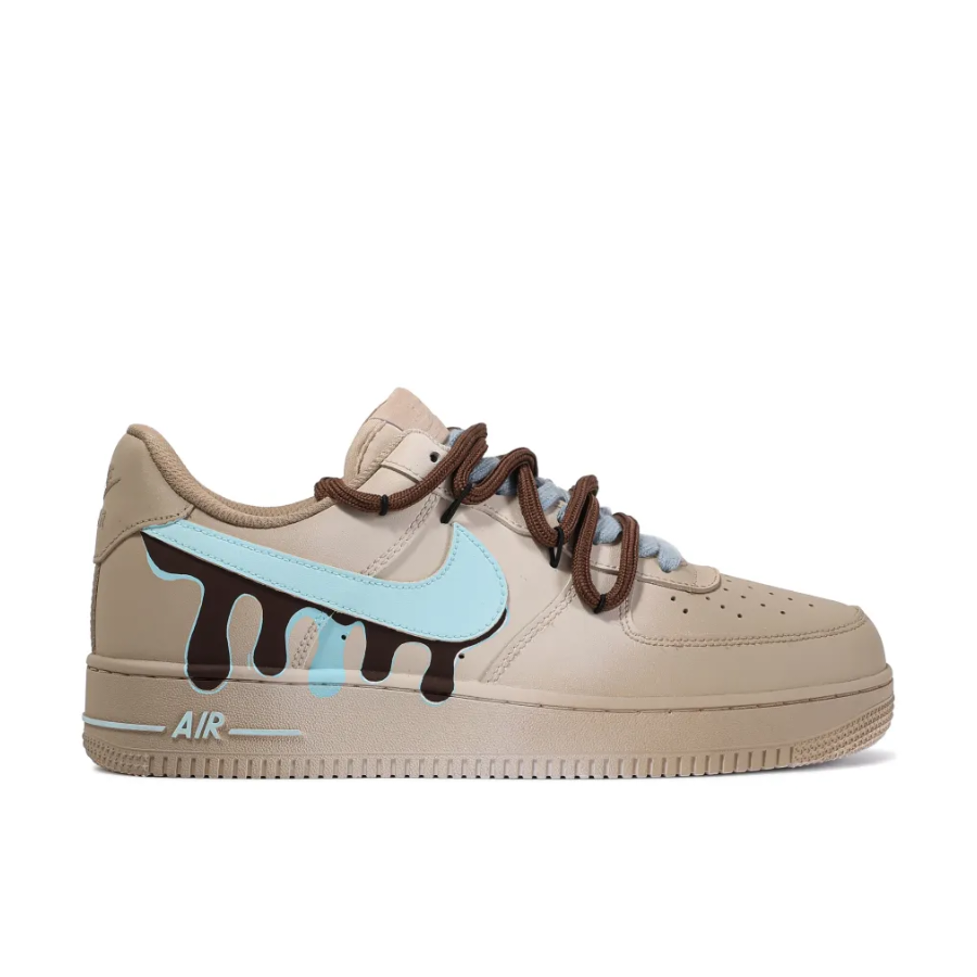 Custom Air Force 1 Low Extra Lace Dripping Swoosh Blue Brown