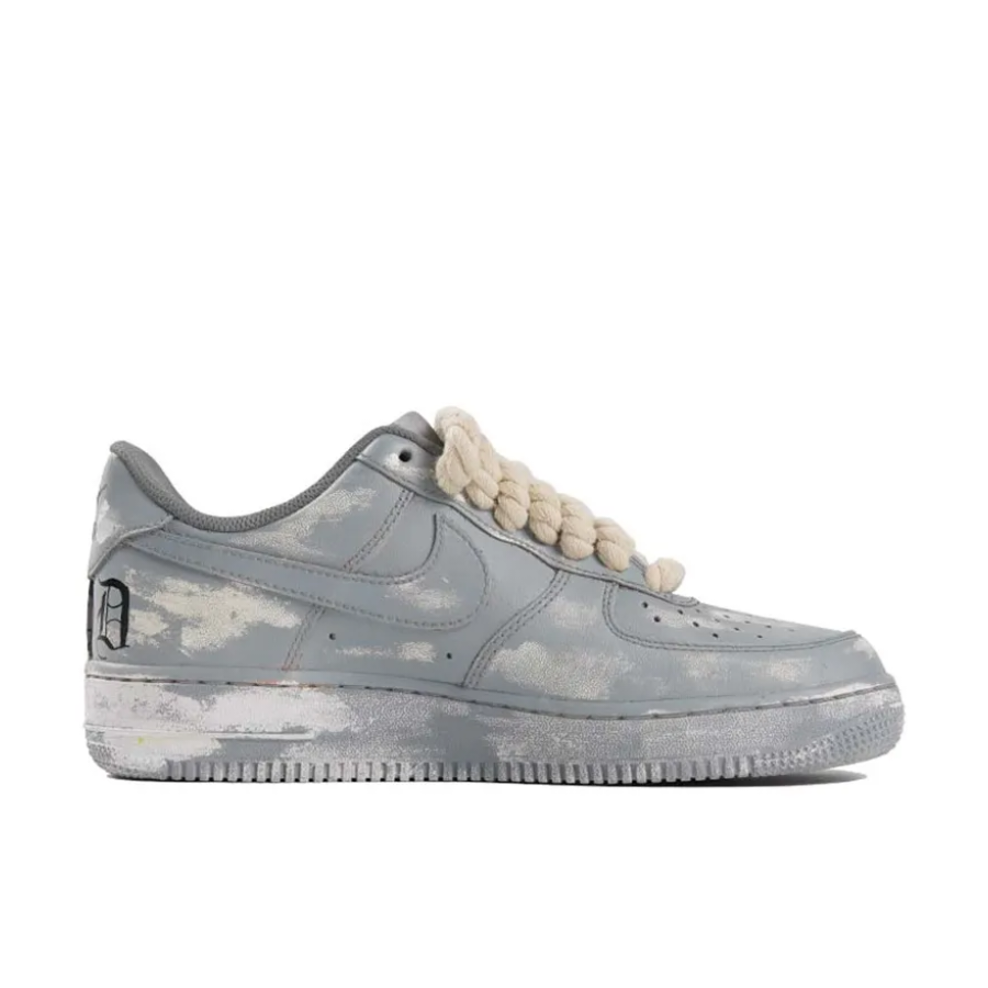 Custom Air Force 1 Low Thick Lace Gray Black Star