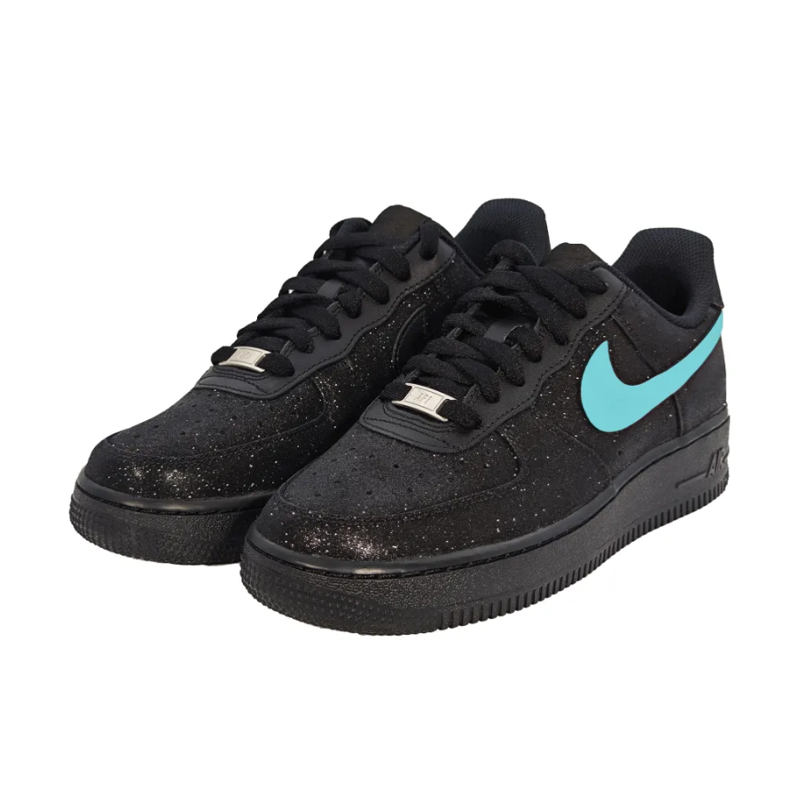 Custom Air Force 1 Low Black Bling Mint Green Swoosh