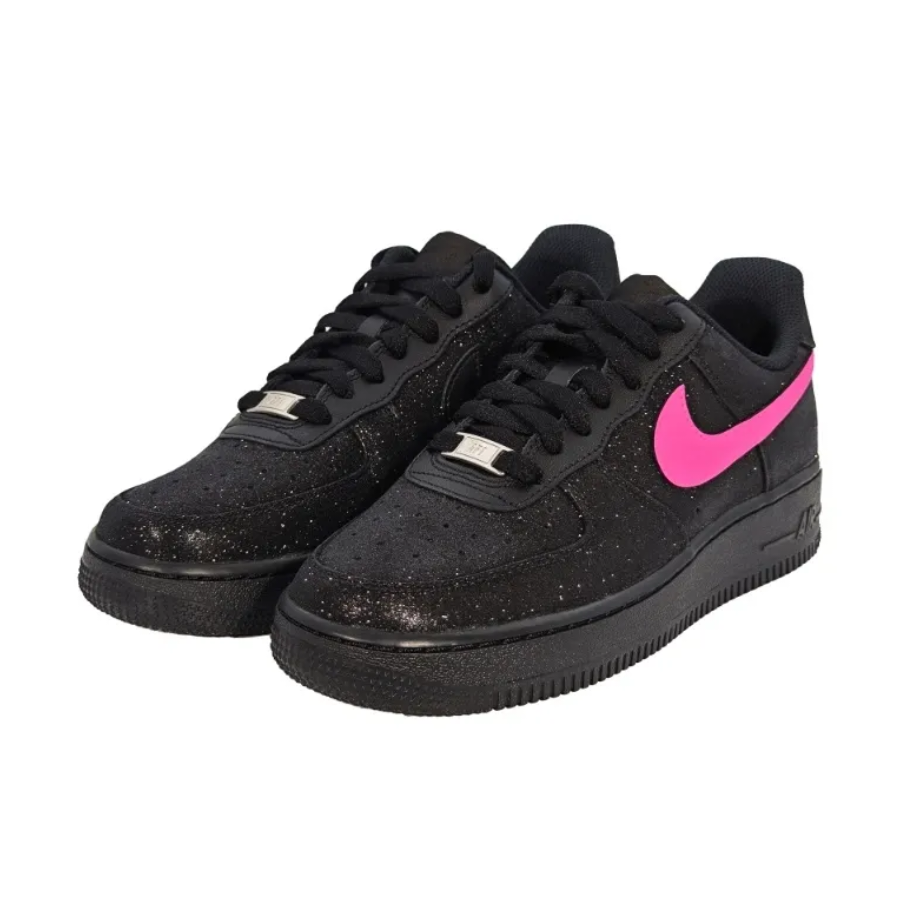 Custom Air Force 1 Low Black Bling Pink Purple Swoosh