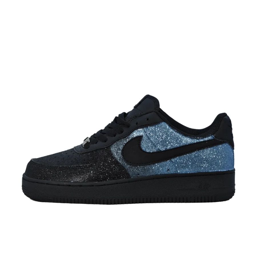 Custom Air Force 1 Low Black Light Blue Bling