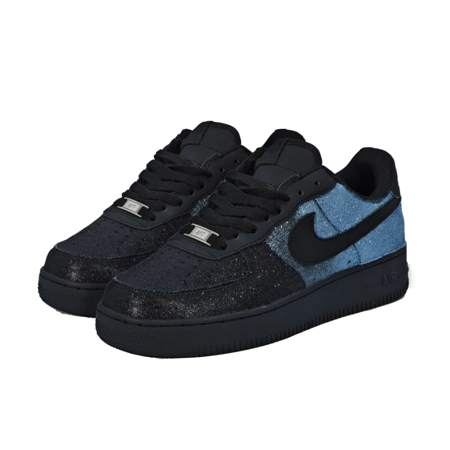 Custom Air Force 1 Low Black Light Blue Bling