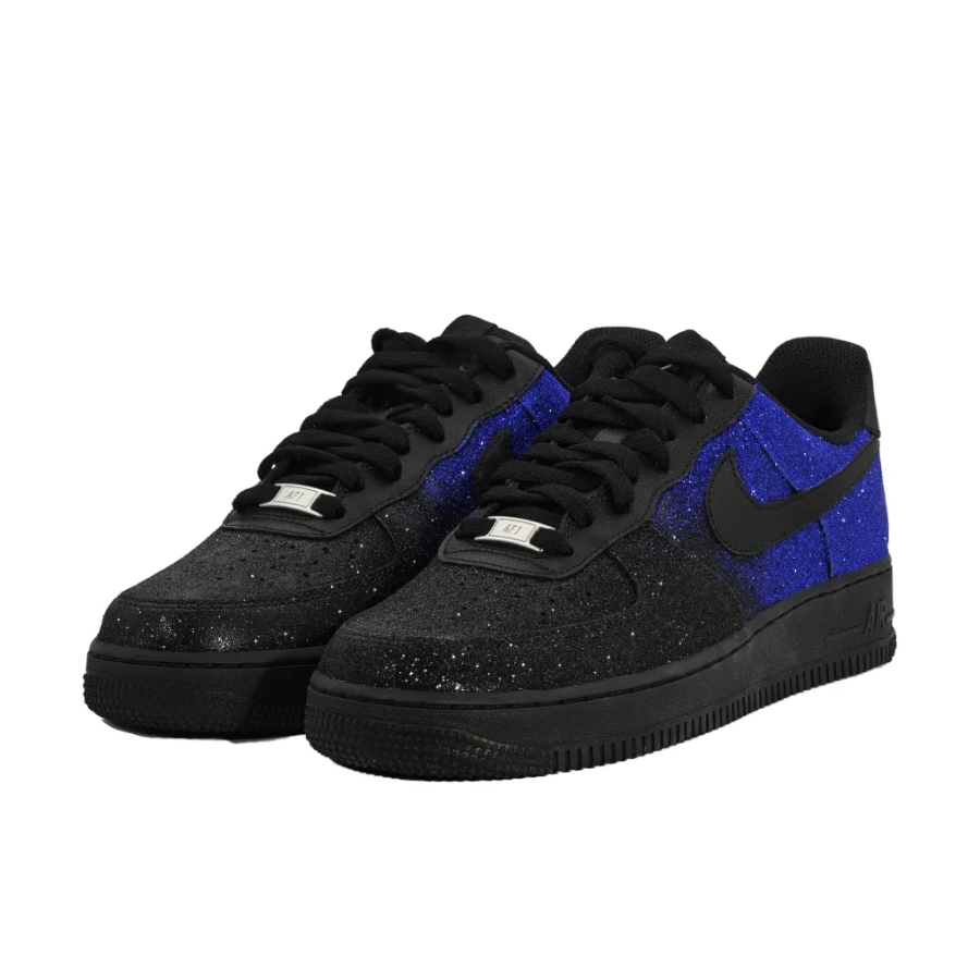 Custom Air Force 1 Low Black Dark Dark Blue Bling