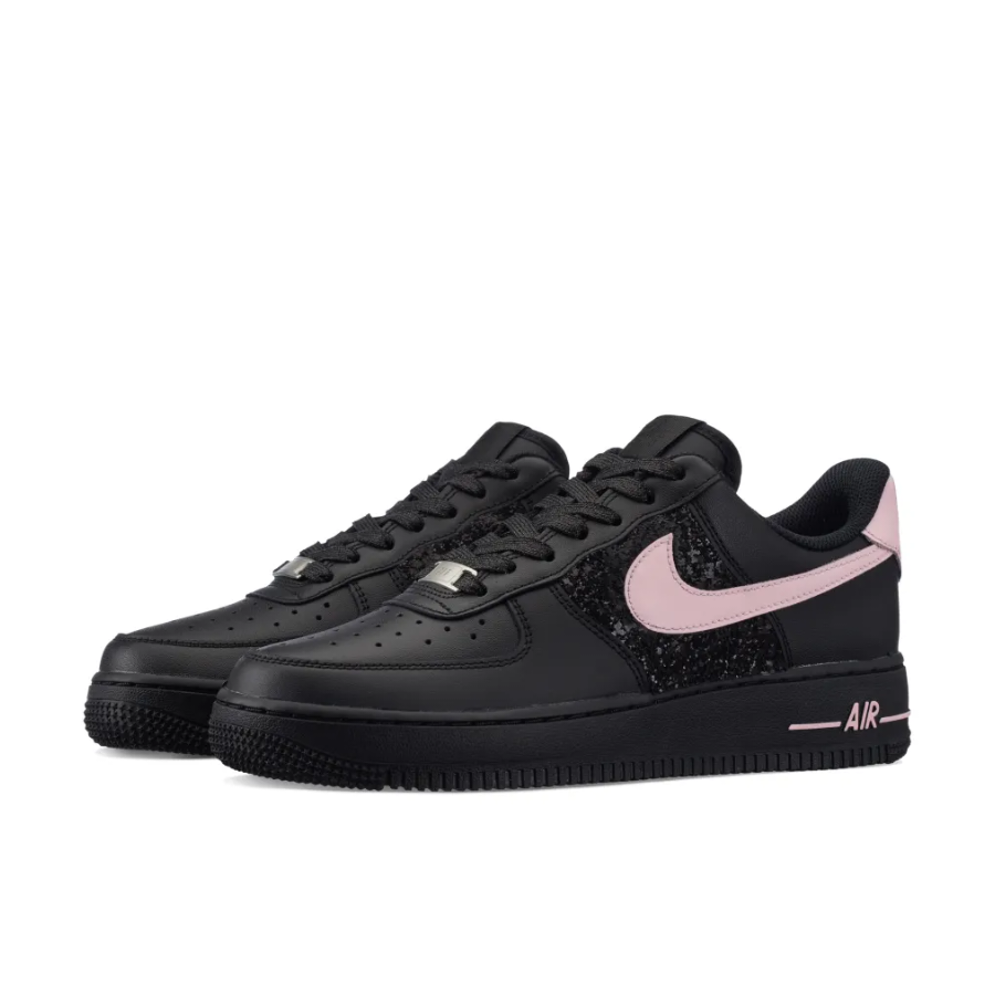 Custom Air Force 1 Low Black Bling Pink Swoosh