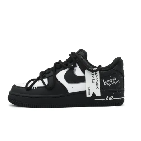 Custom Air Force 1 Low Extra Lace Black White Font