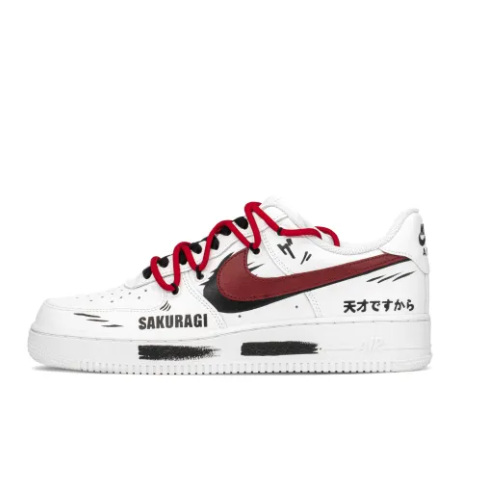 Custom Air Force 1 Low Red Swoosh Black Shadow Font