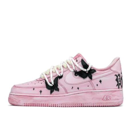 Custom Air Force 1 Low Extra Lace Black Butterfly Pink