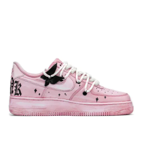 Custom Air Force 1 Low Extra Lace Black Butterfly Pink