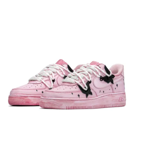 Custom Air Force 1 Low Extra Lace Black Butterfly Pink