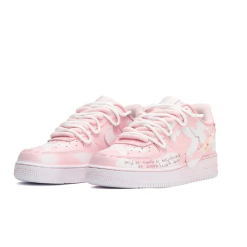 Custom Air Force 1 Low Extra Lace Slanted Swoosh Pink White