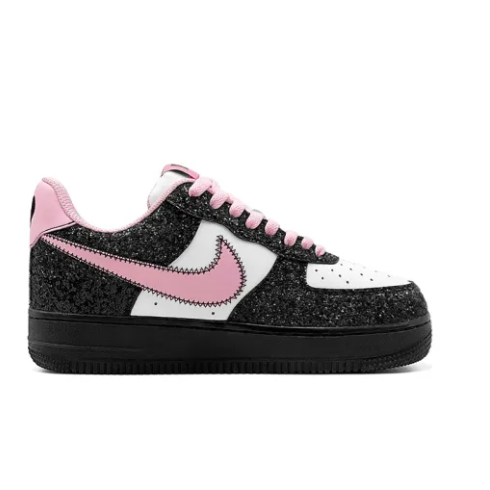 Custom Air Force 1 Low Black Bling Pink Swoosh White