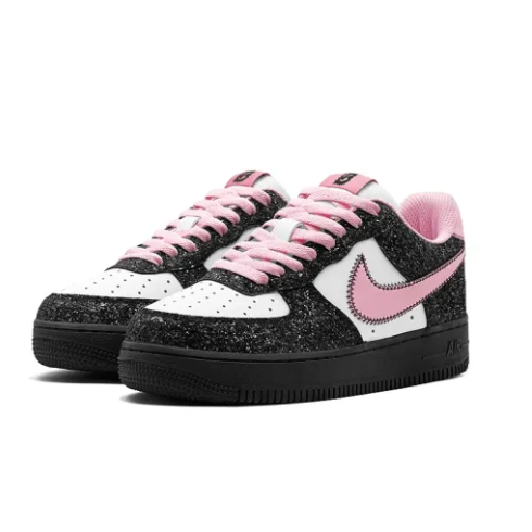 Custom Air Force 1 Low Black Bling Pink Swoosh White