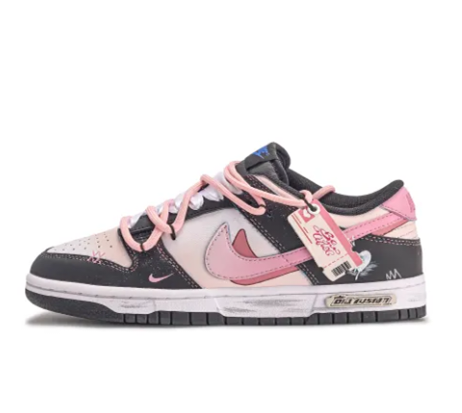 Custom Dunk Extra Lace Dark Pink Swoosh Shadow Black White